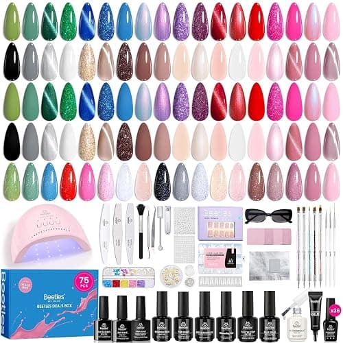 Beetles Gel Nail Polish Kit with U V Light - Gift Box Wild Gleam Collection 36 Colors Nail Polish Kit 75 Pcs for Women Girls Gel & Top Base Coat with Brushes & False Nails Tip Must Have Salon at Home - Image 1
