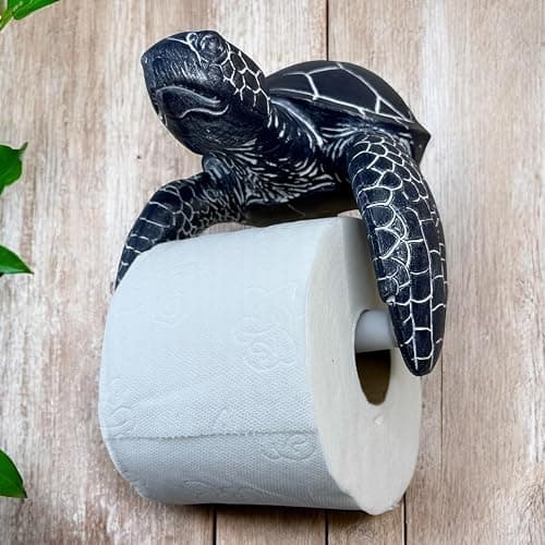 Sea Turtle Wall Mount Toilet Paper Roll Holder Rustic Nautical Dark Navy Blue/White Coastal Decor – Weathered Finish thumbnail 6