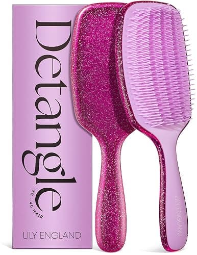 Lily England Curly Detangler Brush for Women - Pain-free Detangling Brush for Wet & Dry Hair With Flexible Bristles - Easy-to-Hold Hairbrush for Women with 3c & 4c Curls - Purple Glitter - Image 1