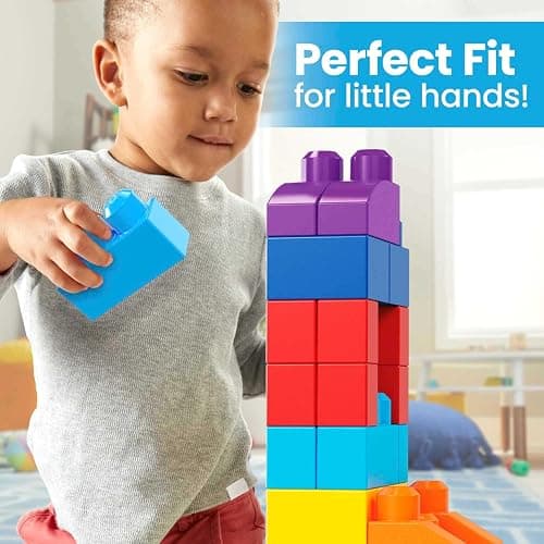 MEGA BLOKS First Builders Toddler Blocks Toys Set, Big Building Bag with 80 Pieces and Storage, Blue, Ages 1+ Years thumbnail 5