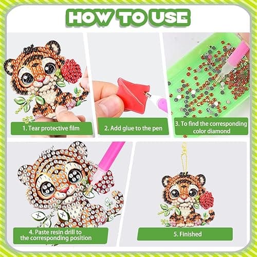 Masendp 8 Piece 5D DIY Animal Diamond Painting Double Sided Keychain Set, Flower Diamond Pendant Hanging Animal Art Decoration for Adult Beginner Pack Birthday Family Party Decoration thumbnail 6