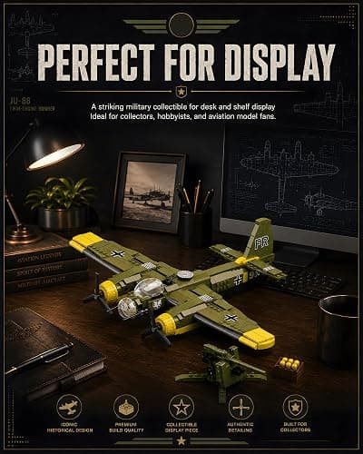 WW2 Military Plane Building Set Compatible with Lego Airplane JU-88 Bomber | WW II Army Aircraft Toys Germany Junker88 Fighter Jet and Flak 36 Building Block Sets History Enthusiasts Collectibles/Gift thumbnail 7
