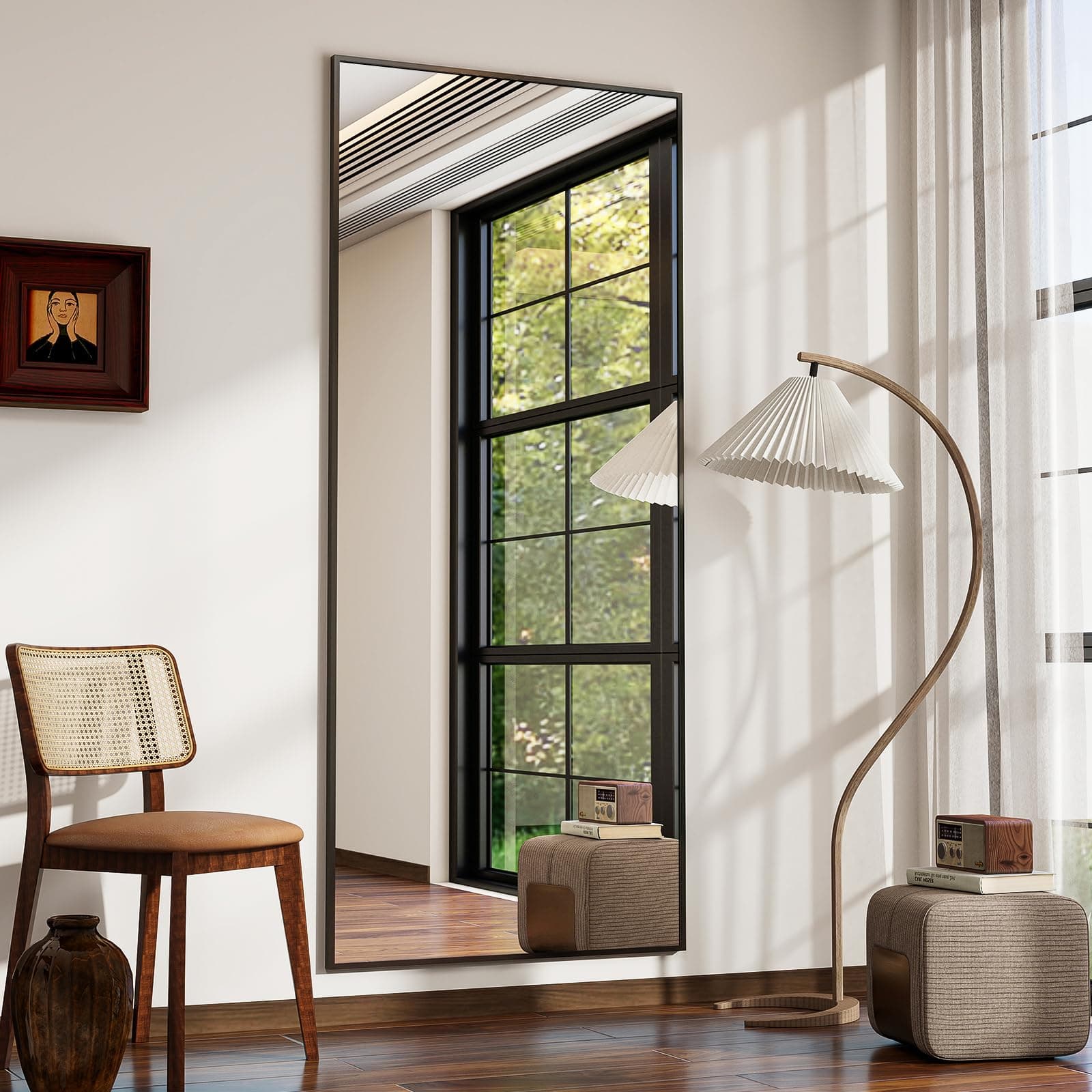 Koonmi 171 x 76 cm Standing Mirror, Robust Full Body Mirror with Minimalist Narrow Aluminium Frame, Modern Large Wall Mirror, Standing or Hanging for Living Room and Bedroom, Black thumbnail 6
