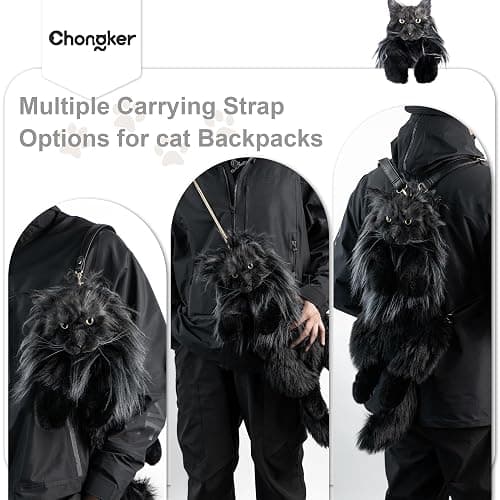 Chongker Cat Shaped Backpack - Handcrafted Stuffed Animals Plush Bag with Adjustable Shoulder, Crossbody, and Handbag Straps (MaineCoon Cat) thumbnail 3