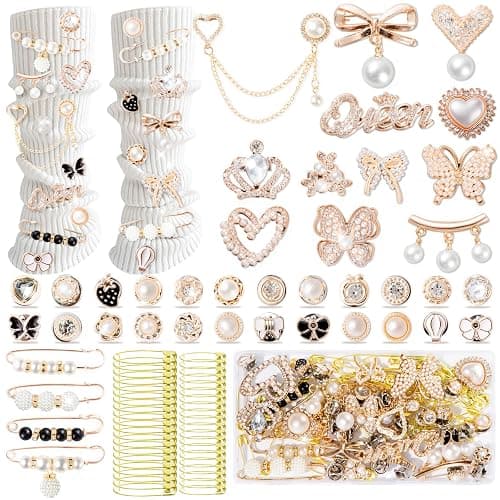 RQAYE 80pcs Junk Socks Charms Kit, Brooches and Pins for Women,Gold Shoe Charms,Shoe Charms for Sneakers, Safety Pin,Sock Charms Kit Bulk for Hat Clothes，Sock Jewelry Charms - Image 1