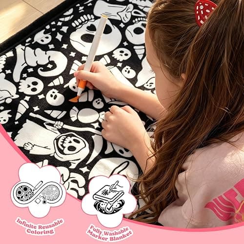 ROYAMOON Halloween Boo Washable Coloring Blanket Kit for Kids & Adults | 20 Washable Markers, 40x60 Inch, Ages 3+, Reusable Arts and Crafts Gift, Ideal for Family Decor, Daily Use and Travel thumbnail 6