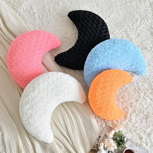 ZCNYCLAM Moon Shaped Pillow with Soft Faux Fur for Couch, Bed, Sofa - Cute Half Moon Pillows with Room Decor for Bedroom, Living Room (14.9 Inches, White) thumbnail 5