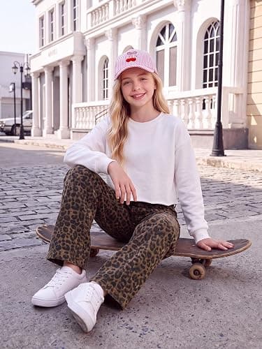 Haloumoning Girls Wide Leg Jeans Kids High Waisted Baggy Denim Pants | Soft Stretchy Denim Pants with Pockets, Teen Girl Fashion Outfits 5-14 Years thumbnail 6