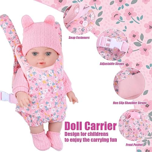 DOTVOSY 12" Baby Doll Set with Clothes and Baby Carrier for Dolls Reborn Baby Doll Accessories Include Feeding Bottles Nipple Toy Stuffs for Kids Age 3+ thumbnail 3