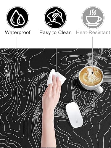 TopMade Mouse Pad with 15W Fast Wireless Charging, 31.5"x15.75" XXL Large Gaming Waterproof Desk Pad with Ultra-Smooth Surface, Non-Slip Base, Computer Desk Mat, Black Topographic Map #2 thumbnail 7