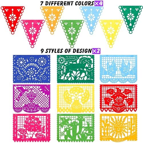 Qpout 4Pack Mexican Party Decorations Banners Felt Dia De Los Muertos Garland Colorful Mexican Fiesta Papel Picado Banner for Fiesta Birthday Baby Shower Party Decorations Indoor Outdoor Decor thumbnail 4