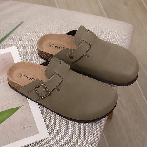 KIDMI Unisex Vegan Suede Clogs Leather Mules Womens Mens Cork Footbed Potato Shoes with Arch Support thumbnail 7