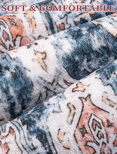 SERISSA 2x6 Washable Non Slip Boho Runner Rug for Hallway，Blue Orange | Ultra Soft Vintage Oriental Carpet Low-Pile Distressed Tribal Floor Carpet for Kitchen Bedroom Bathroom Laundry Living Room thumbnail 5