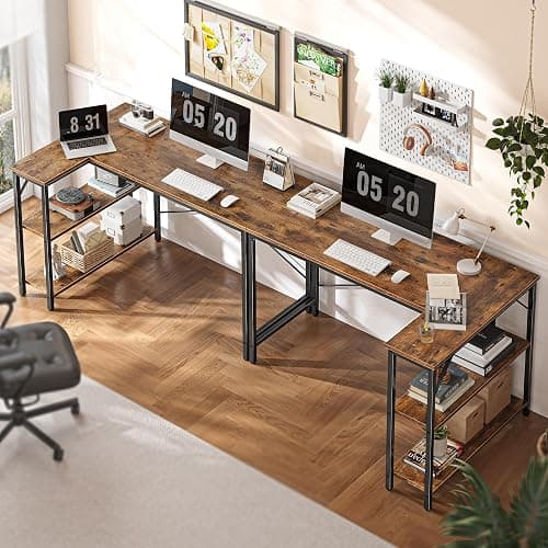 Huuger 47 Inches L Shaped Desk, Computer Desk with Reversible Storage Shelves, for Gaming Corner Home Office Writing Study, Metal Frame, Rustic Brown thumbnail 5