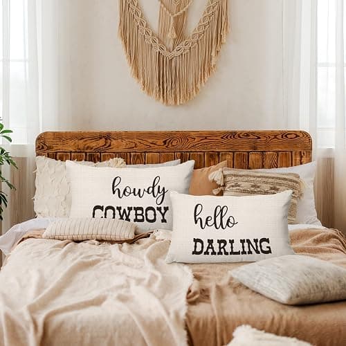 PUHEI Western Throw Pillows - Western Bedroom Decor Throw Pillow Cover, Western Pillow Covers, Western Home Decor, Couple Pillow Case 12 x 20 Inch Sofa Bed, Western Couples Gifts (Off-White) thumbnail 2