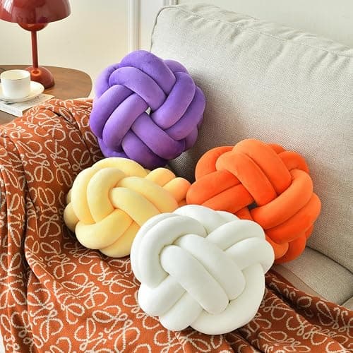 VBGYA Knot Ball Pillow, Round Decorative Throw Pillows Cushion, 8 Inch Orange Soft Plush Knotted Pillows Pillow, Modern Home Throw Knot Decorative Cushion thumbnail 3