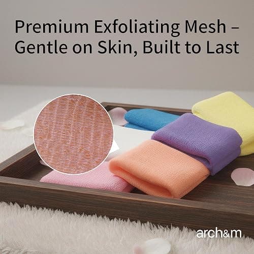 ARCH&M Exfoliating Washcloth (3 Pack), Japanese Body Scrubber for Shower, Long Nylon Towel for Back, Korean Exfoliation for Glowing Skin (Gray Black Off-White) thumbnail 7