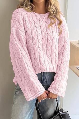 Cicy Bell Womens Oversized Cable Knit Sweaters Long Sleeve Chunky Pullover | Fall Clothes, Casual Trendy, Crewneck, Loose Fit, Pullover Tops, Winter Warm thumbnail 3