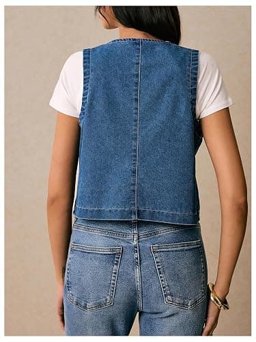 GORGLITTER Women's Embroidered Vest Boho Jean Top Western Rodeo Outfit Sleeveless Cropped Floral Denim Jacket thumbnail 2