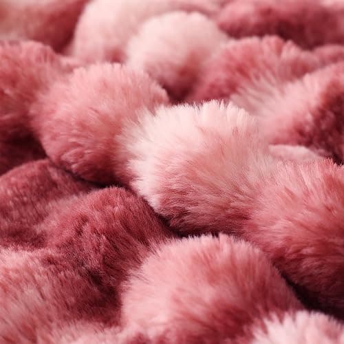 COOVA Faux Fur Throw Blanket for Couch, Cozy Soft and Fuzzy Plush Rabbit Fur Bubble Blanket for Sofa Bedroom Living Room, 50x60 Inches Tie Dye Magenta thumbnail 5