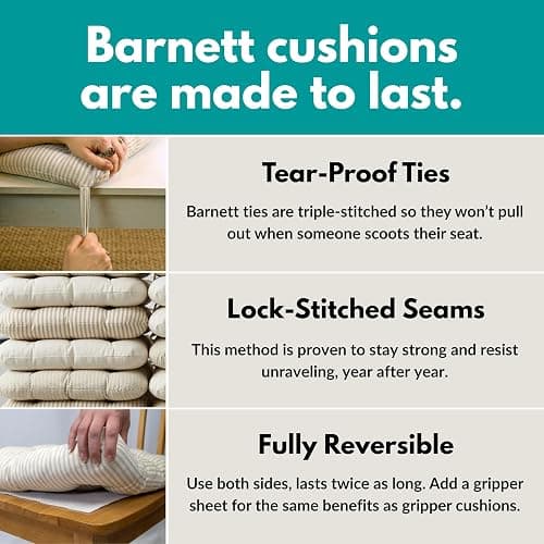Barnett Home Decor Chair Cushions for Dining Chairs - 15x17 Kitchen Chair Cushions - Machine Washable, 100% Cotton - Made in USA - Latex Foam Comfort Chair Pads - Ticking Stripe Black Small Pack of 4 thumbnail 7