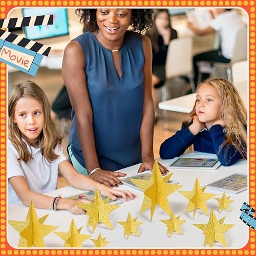 Sinload 45 Pcs 3D Glitter Star Decorations Graduation Gold Centerpiece 3 Sizes Standing Hanging Back to School Work Star Decor for End of Year School Centerpiece Starry Movie Themed Night Party Decor thumbnail 7