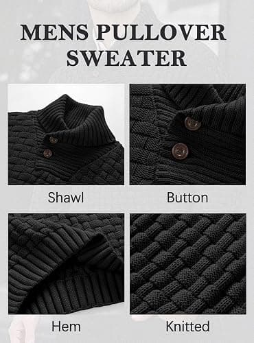Arcciit Mens Casual Pullover Fall Winter Turtleneck Cable Knit v Neck Fisherman Waffle Sweater thumbnail 4