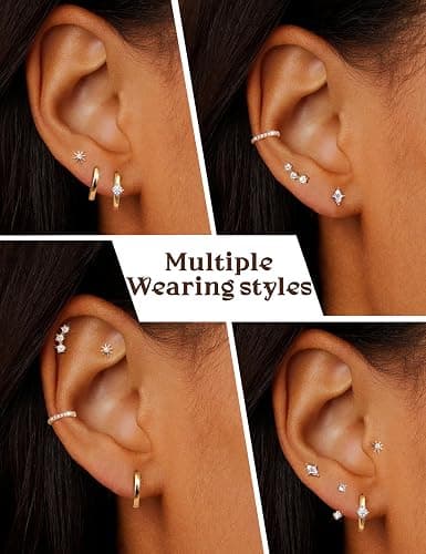 Dochais 7 Pairs Small Stud Hoop Earrings for Women 14K Gold Plated Huggie Earring Sets for Multiple Piercing Hypoallergenic Dainty Earring Stacks Cute Silver Cartilage Jewelry Trendy Gifts - Gold Earring A - Yellow Gold thumbnail 5