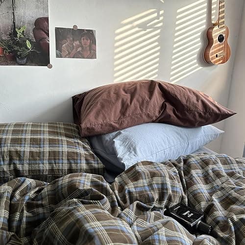 Bildenly Plaid Duvet Cover Set Full Size 3 Piece Blue Brown Buffalo Plaid Comforter Cover Vintage Grid Checkered Pattern Soft Breathable Microfiber Bedding Set with Zipper Closure and 2 Pillowcases thumbnail 6