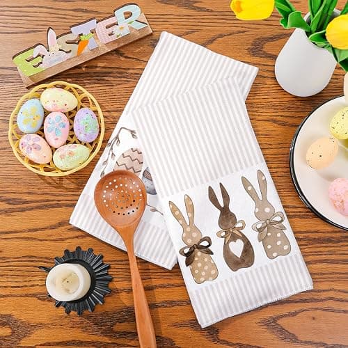 Siilues Easter Kitchen Towels Set of 2, 18x26 Inch Dish Towels Home Decor Hand Towels Seasonal Spring Holiday Bunny Decorations for Home Drying Dishcloth (Colourful 02) thumbnail 4