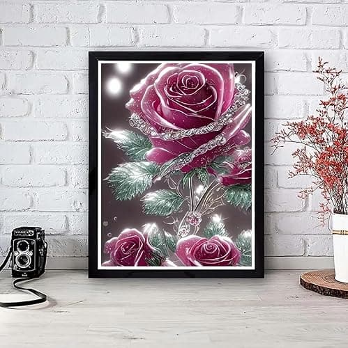 JFYHAB Shining Rose Diamond Art Kits for Adults-Pink Rose Diamond Art Kits for Adults, 5D Diamond Art of Pink Flower，DIY Full Drill Diamond Painting Gem Art and Crafts,Home Wall Decor 12x16 Inch thumbnail 2