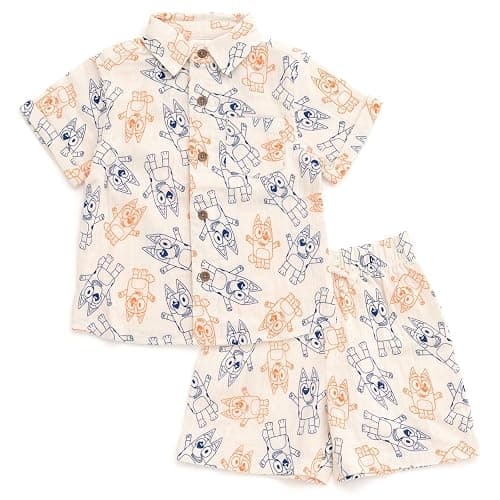 Bluey Cotton Gauze Matching Family Outfits Dress & Button Down Shirt & Shorts Infant to Little Kid Sizes (12 Months - 7-8) - Image 1