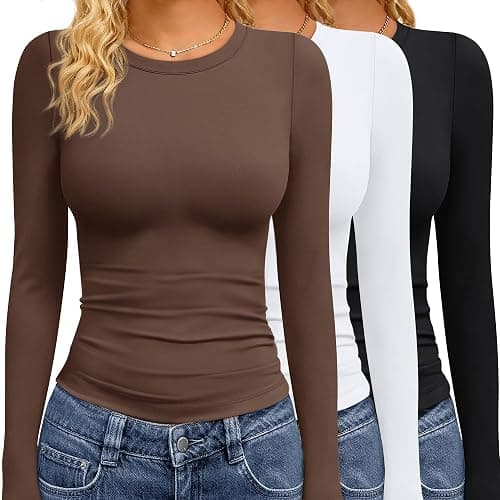 GAYHAY 3 Pack Long Sleeve Shirts for Women Basic Tops Crew Neck Fitted Tight Workout Tees Y2K Clothes Going Out Fashion 2025 - Image 1