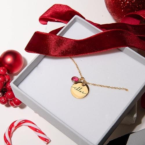 MignonandMignon Birthstone Name Necklace Personalized Gifts for Women Jewelry for Mom Gold Plated Pendant Charm, Custom Grandma Birthday Holiday Gifts -CN-BS-SH thumbnail 4