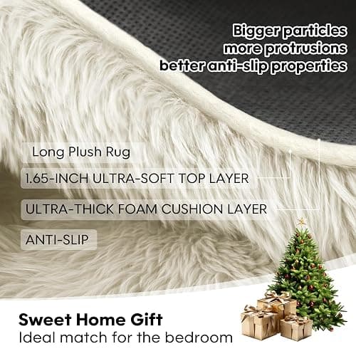 Mtandyx Area Rugs for Living Room, Bedroom, Cream Plush Fluffy Carpet | 6x9 Non-Slip Upgrade High Pile Carpet, Thick Soft Fuzzy Rug, Kid Boys Girls Playroom. Cozy, Modern Design. thumbnail 7