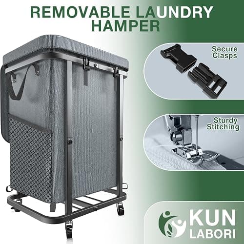 40 Gal(150L) High Grade Large Laundry Basket with Wheels, Rolling Laundry Hamper, Laundry Cart with Metal Frame and Removable Bag Design, Suitable for Laundry Room, Bedroom (Grey, 150L) thumbnail 6