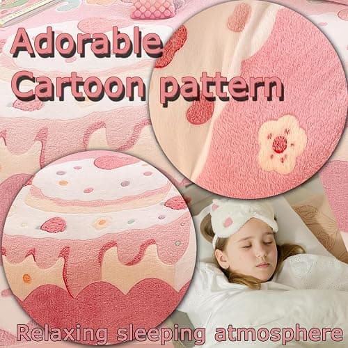 MorroMorn Fleece Fitted Sheet Full Only, Super Soft Plush Bottom Sheet with 20" Deep Pocket, Kawaii Cute for Girls Kids Teen Fall Winter Spring, No Pillowcases (Cream Cake, Full Size) thumbnail 5