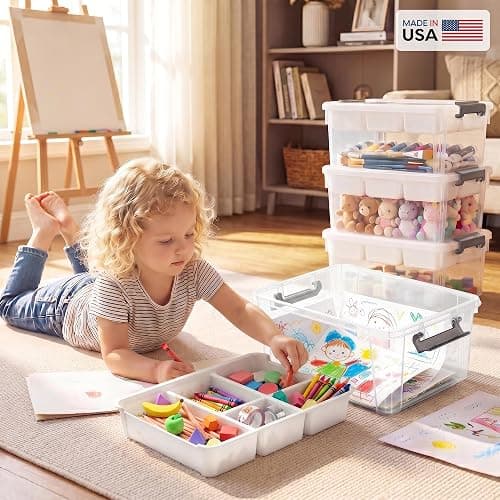Citylife 17QT Clear Craft Organizers and Storage Box with Removable Tray | Stackable Art Supply Organizer Storage Bins with Lids for Beads, Markers, Sewing, Tools, Playdoh, Coloring Books, Made in USA thumbnail 8