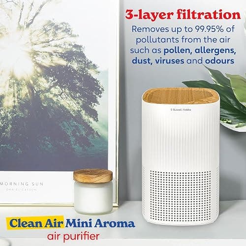 Russell Hobbs Air Purifier for Bedroom Home 100m ³/h CADR, 99.95% Carbon Filter Captures Bacteria, Allergies Odour, Dust, LED Display, Clean Air Mini Aroma White Scandi Wood Effect RHAP1032WDW thumbnail 4