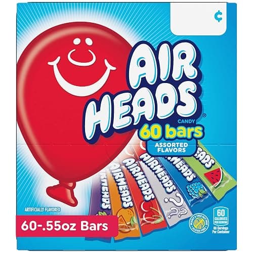 Airheads Full-Size Candy Bars, Taffy Candy Bulk Variety Pack, Individually Wrapped, Six Assorted Fruit Flavors Artificially Flavored, 60 Count Box thumbnail 2