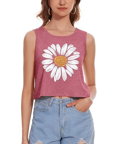 Crop Tops for Women Tank Summer Casual Sleeveless Loose Fit Basic Shirts thumbnail 5