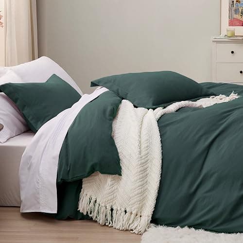 Bedsure Forest Green Duvet Cover Queen Size - 3 Pieces Prewashed Cotton-Like Extra Soft Bedding Set, Includes 1 Duvet Cover 90x90 Inches with Zipper Closure & 2 Pillow Shams, Comforter Not Included thumbnail 4