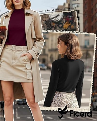 Ficerd 3 Pack Women's Mock Turtleneck Shirts, Long Sleeve Mock Neck Pullover Tops Slim Fitted Stretch Undershirt Tee Blouse thumbnail 3