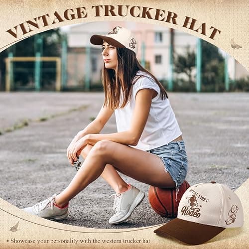 JaGely Western Trucker Hat Vintage Funny Cowboy Cowgirl Hat Retro Embroidered Cap Adjustable Country Cap for Women Men thumbnail 6