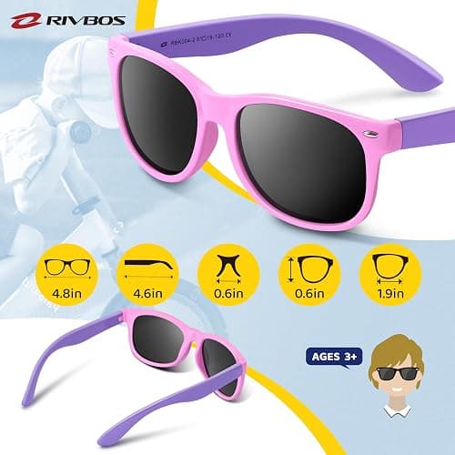 RIVBOS Kids Sunglasses Polarized UV Protection Flexible Rubber Glasses Shades with Strap for Boys Girls RBK004 thumbnail 5
