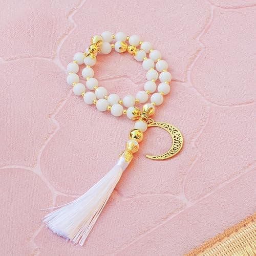 YAZEIN Muslim Prayer Rug with Tasbih Prayer Beads, Soft Memory Foam Prayer Matt Islam, Padded Islamic Prayer Mat Thick for Men and Women, Janamaz, Sajadah (25.6" x 43.3", Pink) thumbnail 4