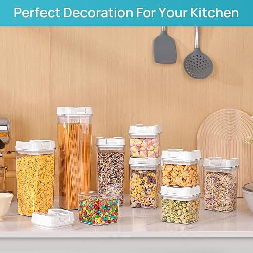 Vtopmart Airtight Food Storage Containers, 7 Pieces BPA Free Plastic Cereal Organizer Canisters with Easy Lock Lids, for Kitchen Pantry Organization, 24 Labels, White thumbnail 4