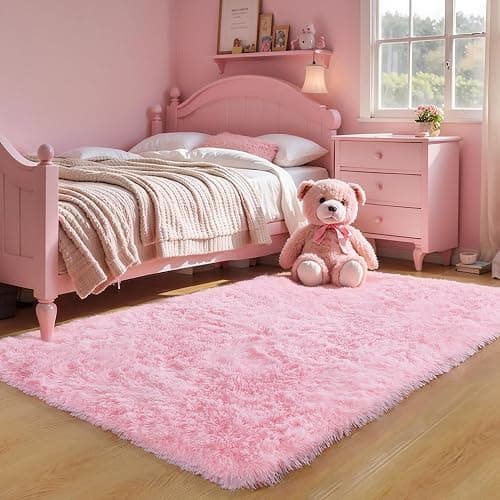 KCHOWUA Pink Fluffy Shag Rug for Bedroom Girls,6'x9' Machine Washable Plush Fuzzy Throw Large Area Rugs for Living Room,Modern Soft Cute Shaggy Furry Nursery Kids Baby Dorm Room Carpets thumbnail 6