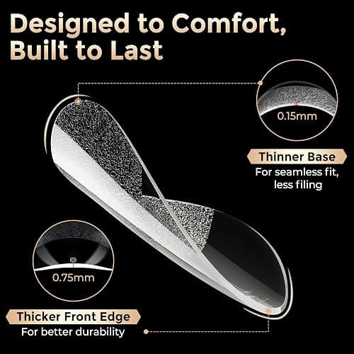 Short Almond Nail Tips: 504pcs Tri-Layer Core Soft Gel Nail Tips, Pre-Etched Short Fake Nails, 12 Sizes Half Matte Full Cover Clear Press on Nails Extension DIY Home for Flat & Natural Nail Beds thumbnail 6