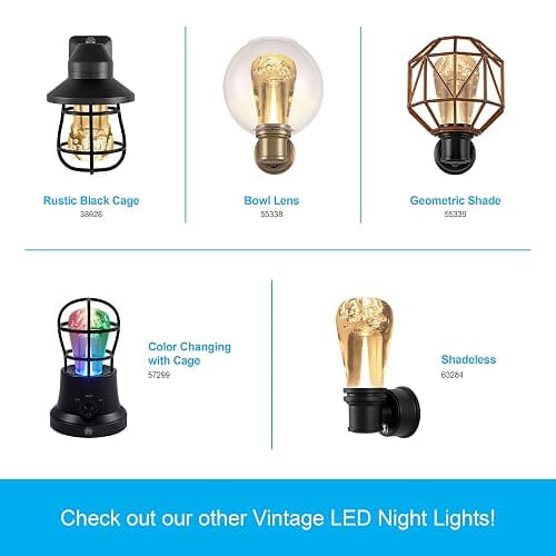 GE Vintage LED Edison Night Light, Plug-in, Dusk to Dawn, Farmhouse Decor, Mood Lighting, Home Decor, Ambient Lighting, LED Lights for Bedroom, Bathroom, Kitchen, Hallway, Black, 2 Pack, 71349 thumbnail 6